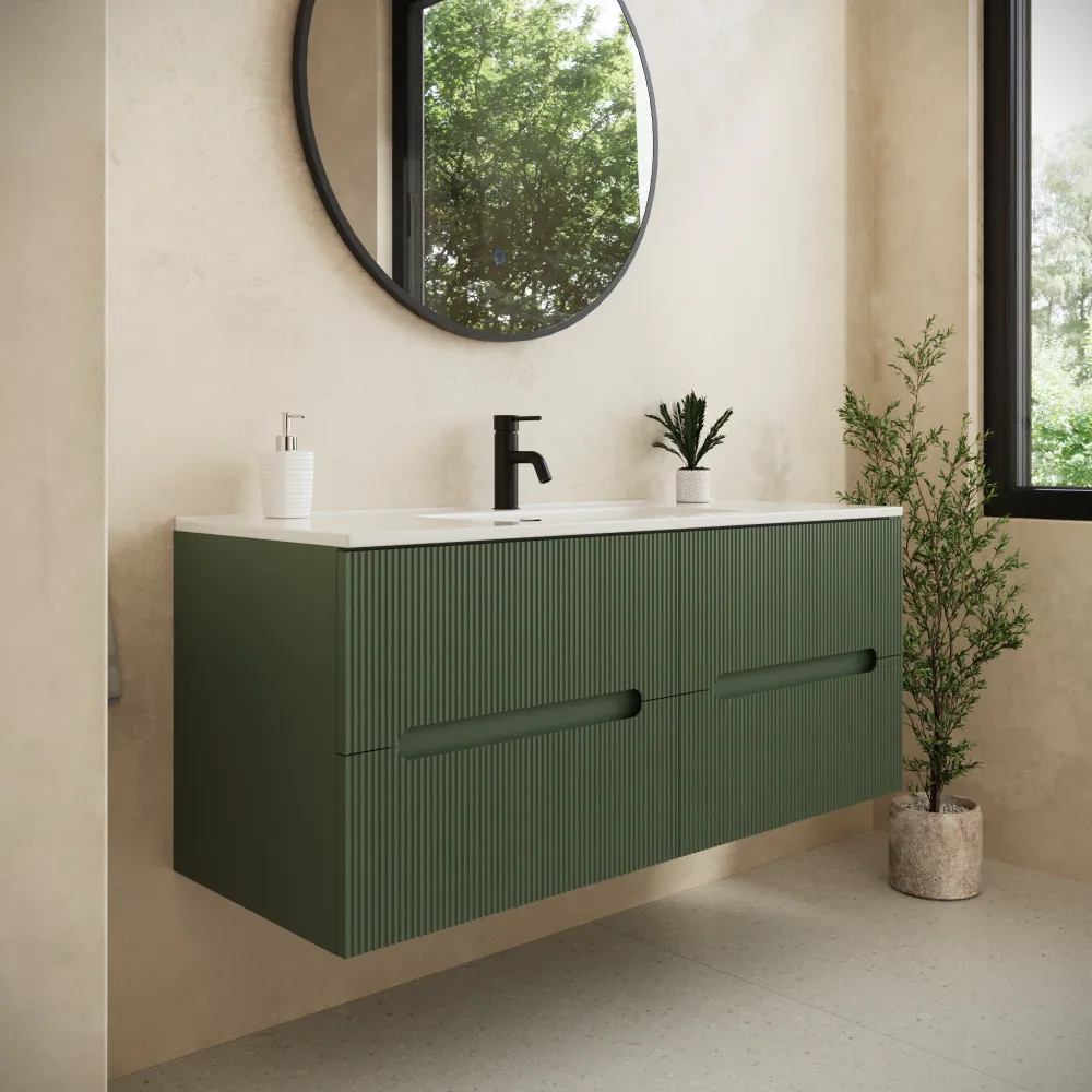 Mobile bagno sospeso 120cm quattro cassetti verde foresta cannettato con lavabo | Tigua Mobile bagno sospeso 120cm quattro cassetti verde foresta cannettato con lavabo | Tigua