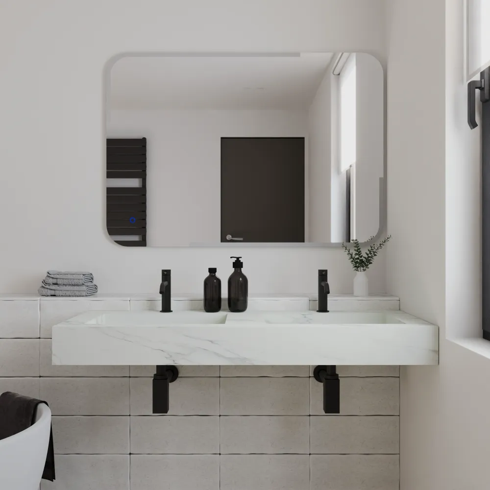 Lavabo sospeso doppia vasca in hpl 120cm calacatta bianco | Ledro Lavabo sospeso doppia vasca in hpl 120cm calacatta bianco | Ledro