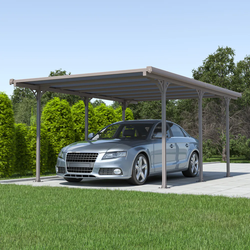 Tettoia per auto 502x313xh205cm in alluminio e policarbonato grigio caldo
