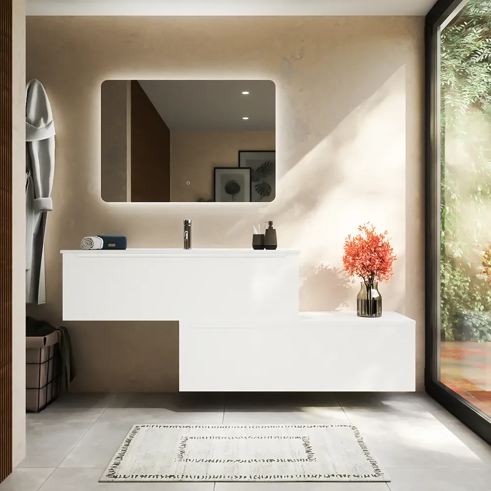 Mobile bagno sospeso modulare 90 cm bianco opaco due cassetti con lavabo | Bako Mobile bagno sospeso modulare 90 cm bianco opaco due cassetti con lavabo | Bako