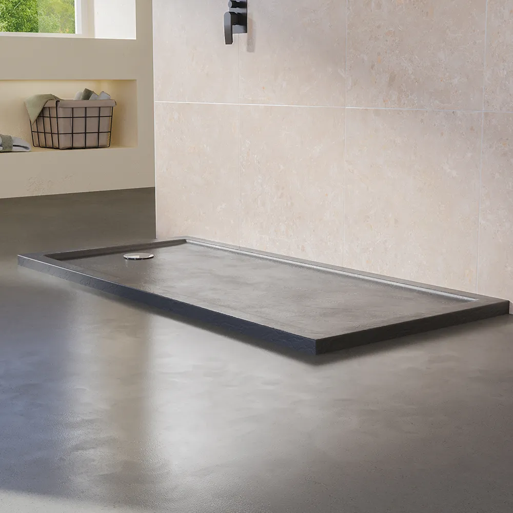 Piatto doccia 70x140 effetto pietra nero in acrilico altezza slim | Petra Piatto doccia 70x140 effetto pietra nero in acrilico altezza slim | Petra