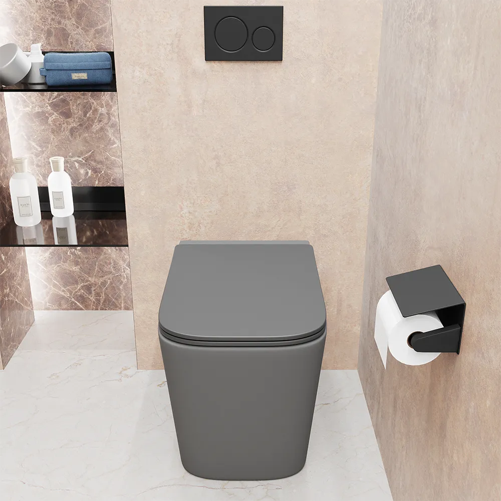 Vaso filomuro rimless in ceramica grigio opaco con sedile soft-close | Londra Vaso filomuro rimless in ceramica grigio opaco con sedile soft-close | Londra