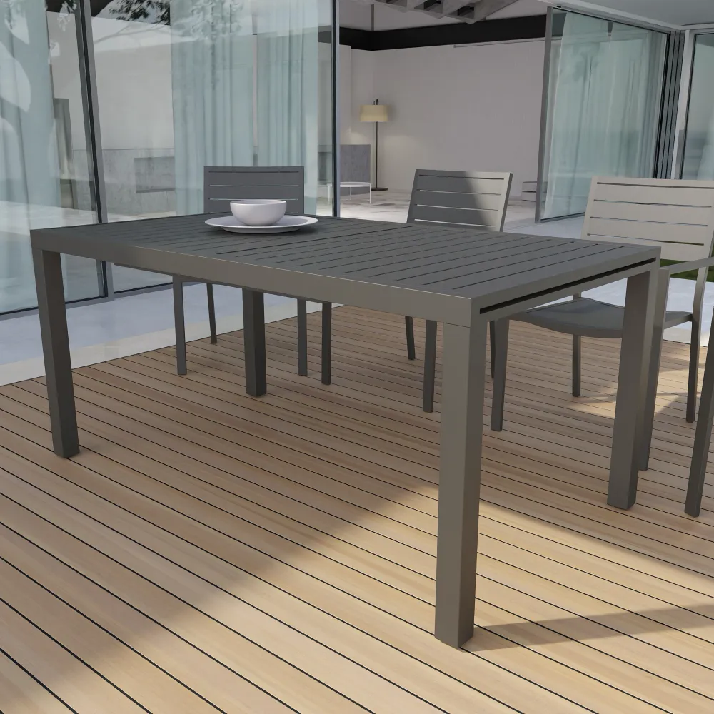 Tavolo da esterno rettangolare in alluminio tortora allungabile 160/240x90xh75cm con top a doghe | Marel Tavolo da esterno rettangolare in alluminio tortora allungabile 160/240x90xh75cm con top a doghe | Marel