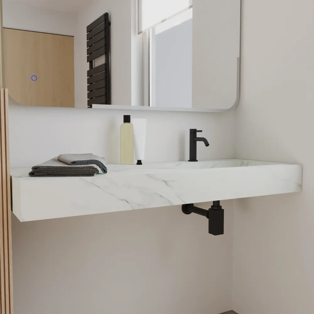 Lavabo sospeso con vasca a destra in hpl 120cm calacatta bianco | Ledro