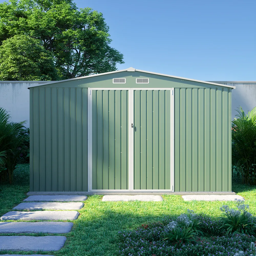 Casetta da giardino in acciaio zincato verde 3,65x3xh2,17 m - 150kg - 10,95 metri quadri