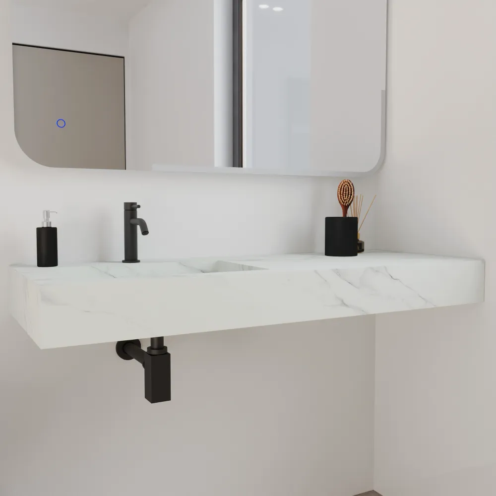 Lavabo sospeso con vasca a sinistra in hpl 120cm calacatta bianco | Ledro Lavabo sospeso con vasca a sinistra in hpl 120cm calacatta bianco | Ledro