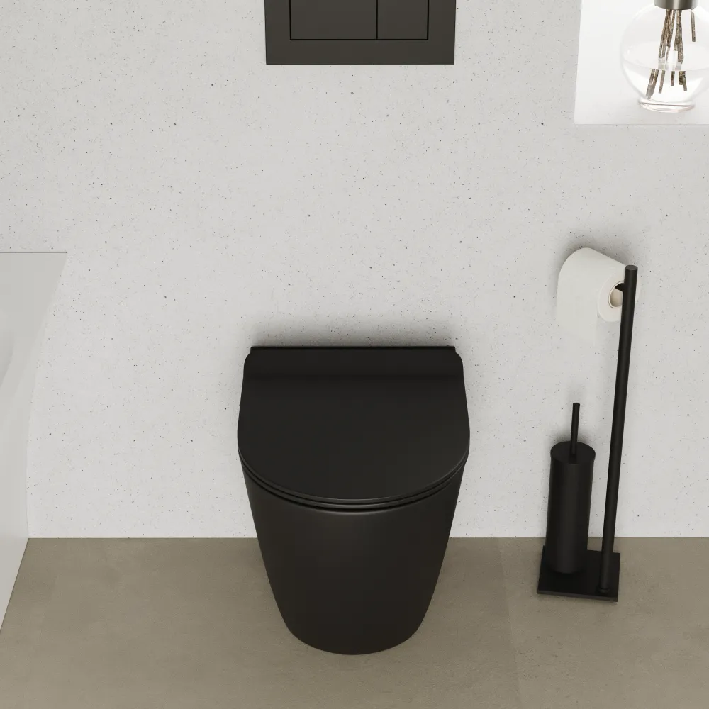 Vaso filomuro tornado silent flush in ceramica nero opaco con sedile soft-close | Sydney
