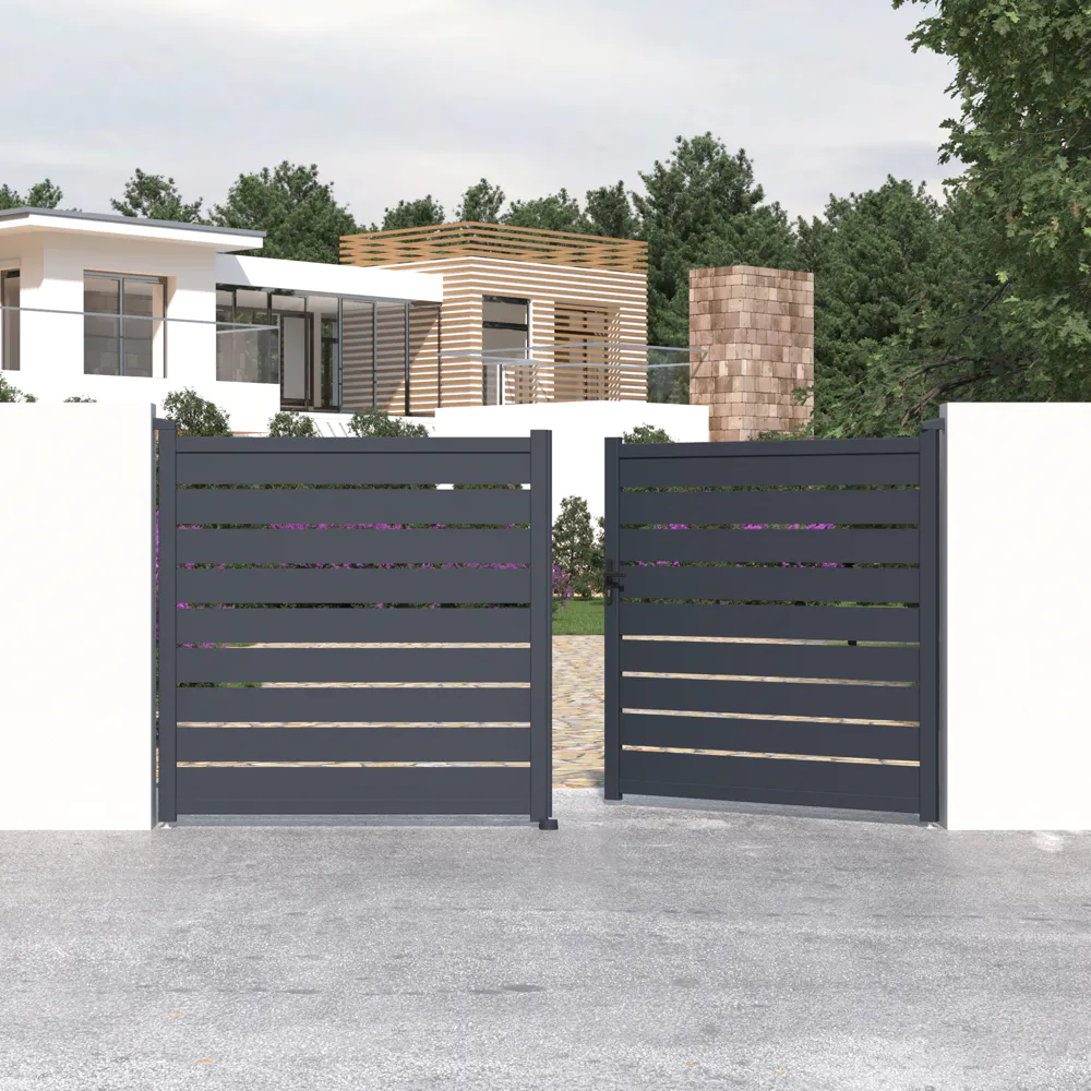 Cancello in alluminio doppia porta a battente 350x176cm grigio freddo