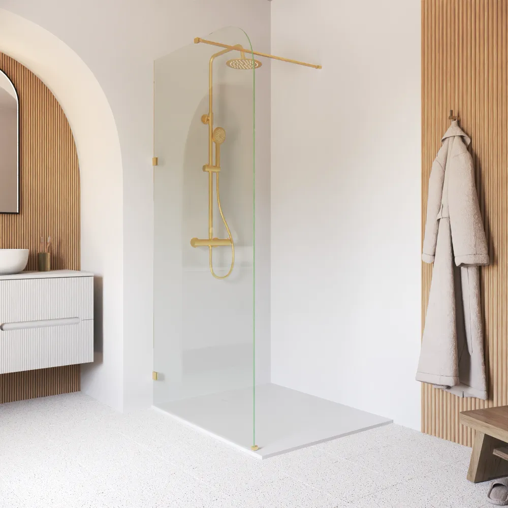 Doccia walk-in arco 140cm con cerniere oro spazzolato vetro 8mm trasparente easy clean h200 | Senja