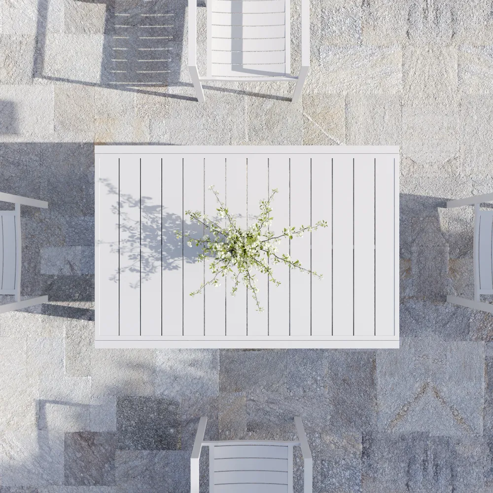 Tavolo da esterno rettangolare in alluminio bianco allungabile 135/270x90xh74cm con top a doghe | Marel Tavolo da esterno rettangolare in alluminio bianco allungabile 135/270x90xh74cm con top a doghe | Marel