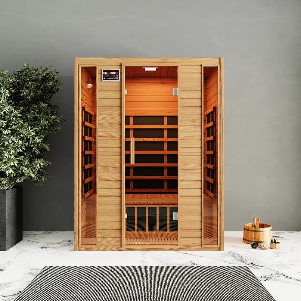 Sauna ad infrarossi 97x146 cm H188 in legno Hemlock con radio integrata | Oulu Sauna ad infrarossi 97x146 cm H188 in legno Hemlock con radio integrata | Oulu