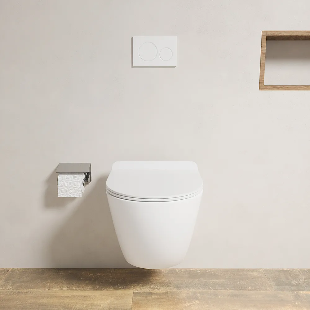 Vaso WC sospeso in ceramica bianco opaco rimless salvaspazio con sedile soft-close | Parigi Vaso WC sospeso in ceramica bianco opaco rimless salvaspazio con sedile soft-close | Parigi