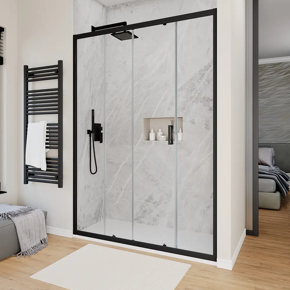 Porta doccia 120 cm scorrevole profili nero opaco vetro 6mm trasparente h190 | Sicily Porta doccia 120 cm scorrevole profili nero opaco vetro 6mm trasparente h190 | Sicily