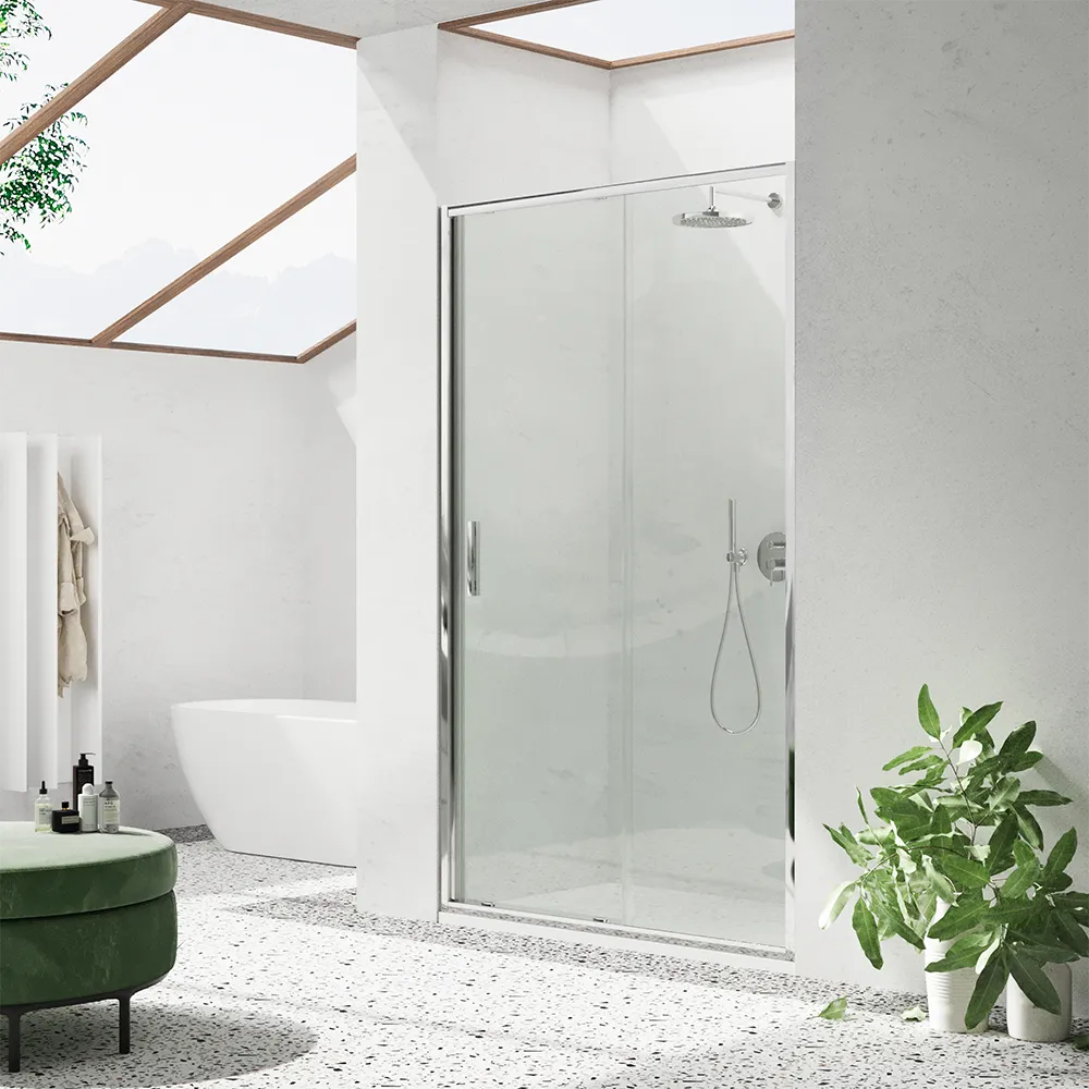 Porta doccia 140cm profili slim cromati vetro 6mm trasparente h190 | Portofino Porta doccia 140cm profili slim cromati vetro 6mm trasparente h190 | Portofino