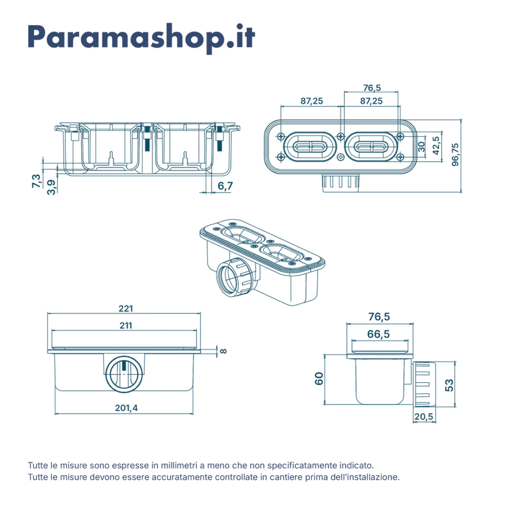 Piletta di scarico per piatto doccia modello Delos