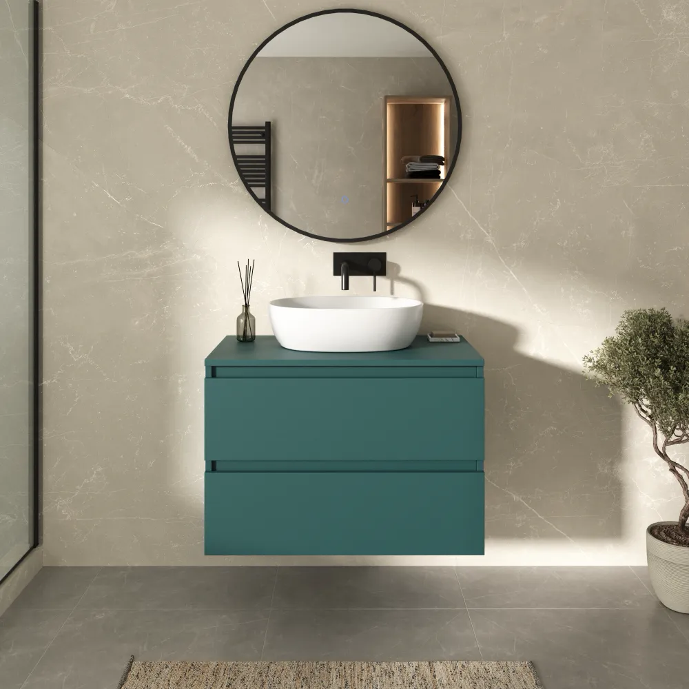 Mobile bagno sospeso 100cm due cassetti petrol con top | Hexa