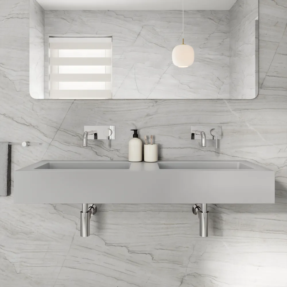 Lavabo sospeso in marmoresina 120cm doppia vasca grigio opaco | Koro