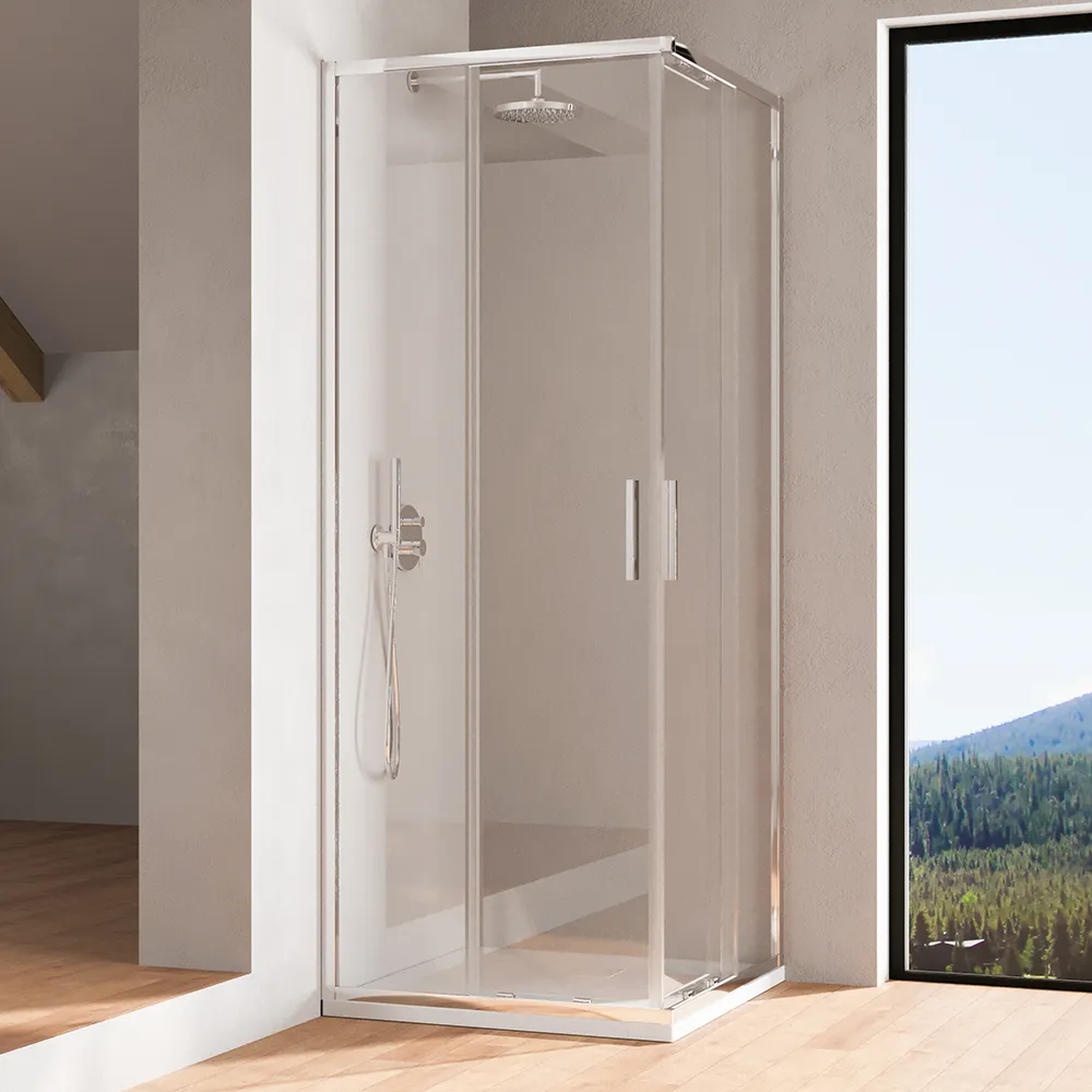 Box doccia angolare 70x100cm con profili cromati slim vetro 6mm trasparente h190 | Portofino Box doccia angolare 70x100cm con profili cromati slim vetro 6mm trasparente h190 | Portofino
