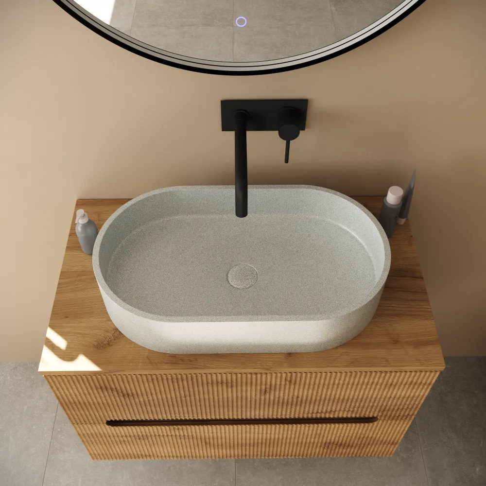 Lavabo da appoggio ovale in microcemento 60x35x12 cm beige | Iseo Lavabo da appoggio ovale in microcemento 60x35x12 cm beige | Iseo