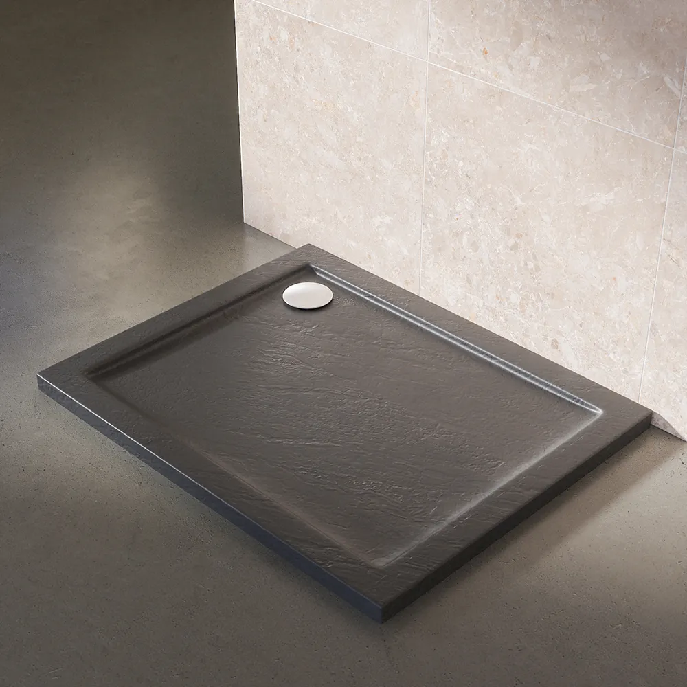 Piatto doccia 80x100 effetto pietra nero in acrilico altezza slim | Petra Piatto doccia 80x100 effetto pietra nero in acrilico altezza slim | Petra