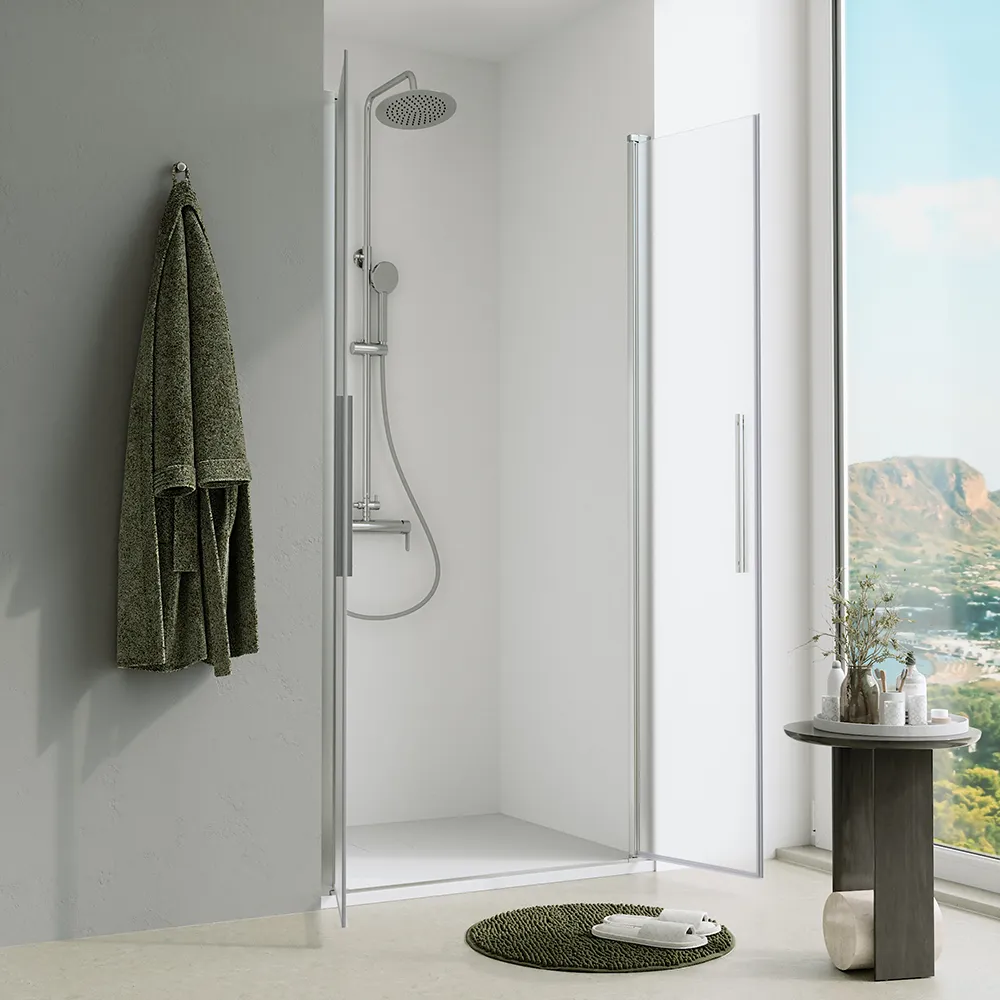 Porta doccia 90cm apertura saloon con profili cromati e vetro da 6mm opaco h195 | Elba Porta doccia 90cm apertura saloon con profili cromati e vetro da 6mm opaco h195 | Elba