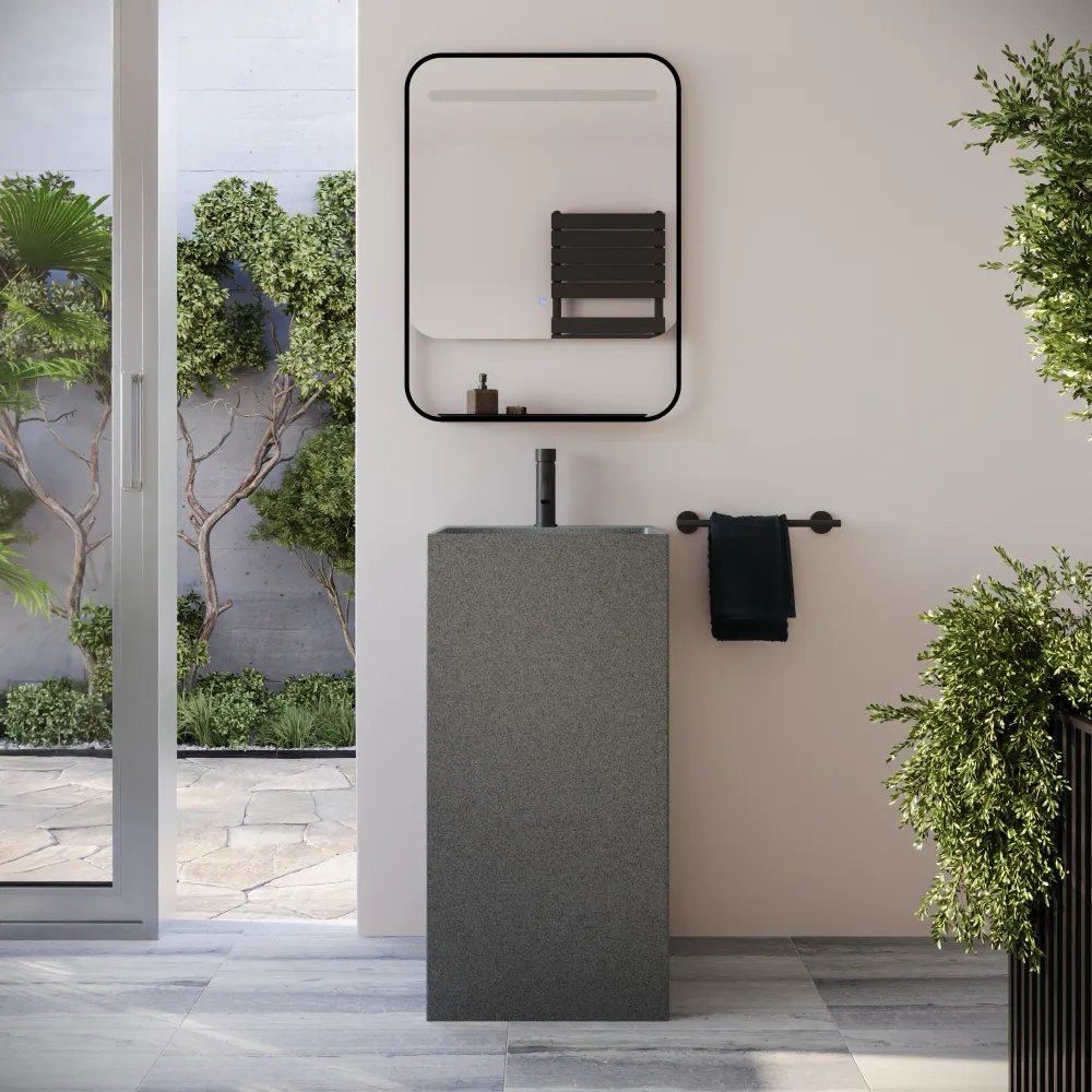Lavabo freestanding quadrato 45x45x90cm in microcemento grigio | Flores