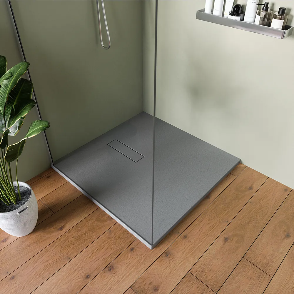 Piatto doccia 90x90 cm in marmoresina grigio effetto pietra | Merlera Piatto doccia 90x90 cm in marmoresina grigio effetto pietra | Merlera