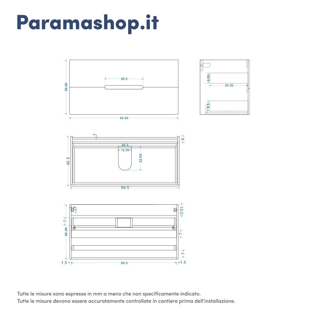 Scheda tecnica mobile bagno sospeso mod. Alberta 100cm - Parama Scheda tecnica mobile bagno sospeso mod. Alberta 100cm - Parama