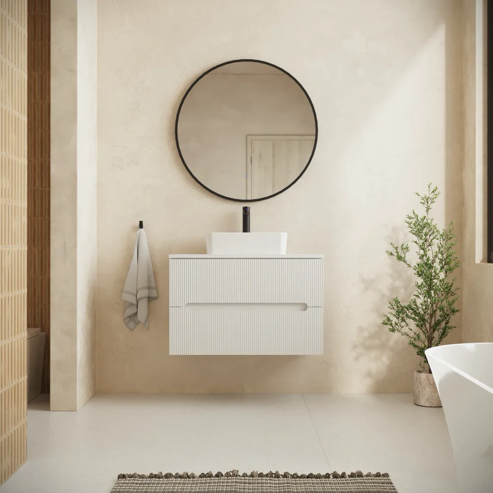Mobile bagno sospeso 70cm due cassetti bianco opaco cannettato con top | Tigua Mobile bagno sospeso 70cm due cassetti bianco opaco cannettato con top | Tigua