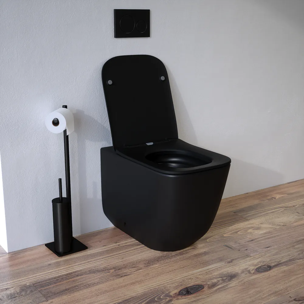 Vaso filomuro tornado silent flush in ceramica nero opaco con copri-wc soft-close | Riga