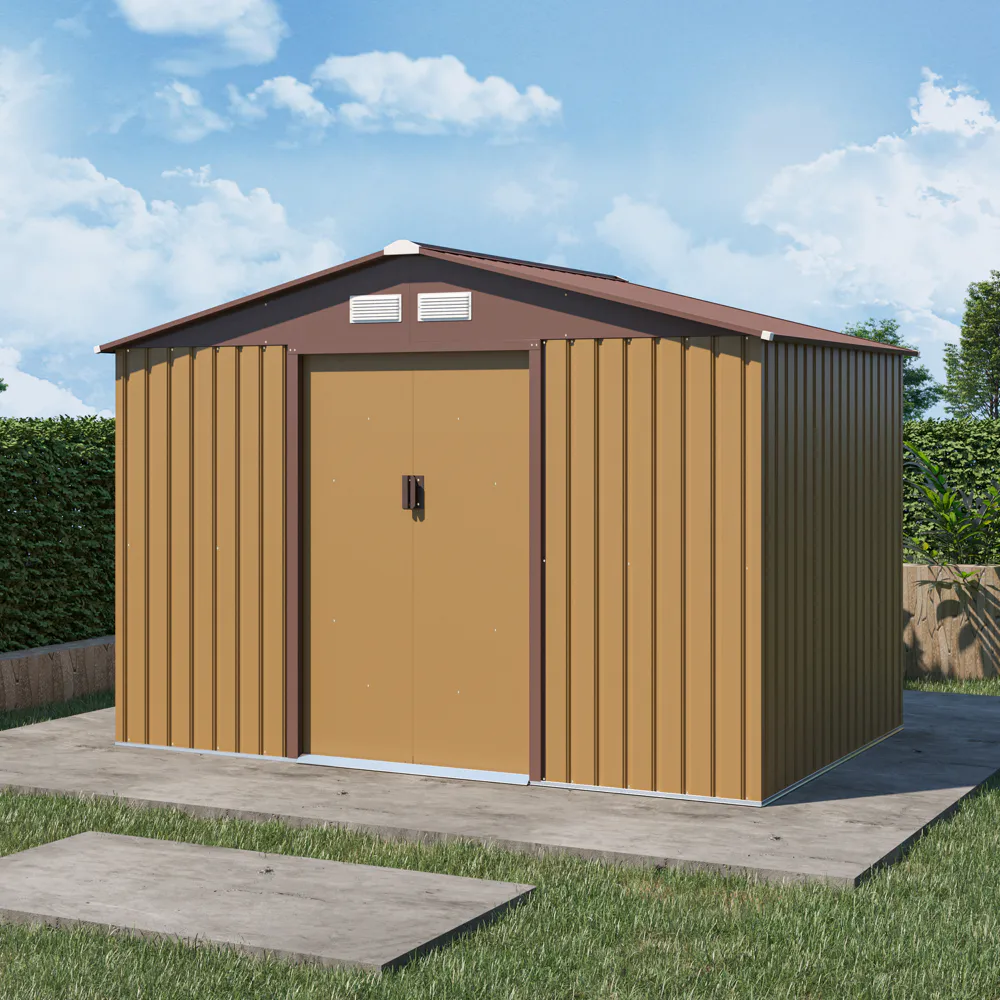 Casetta da giardino in acciaio zincato giallo e marrone 2,77x1,95x1,93 m - 65kg - 4,8 metri quadri