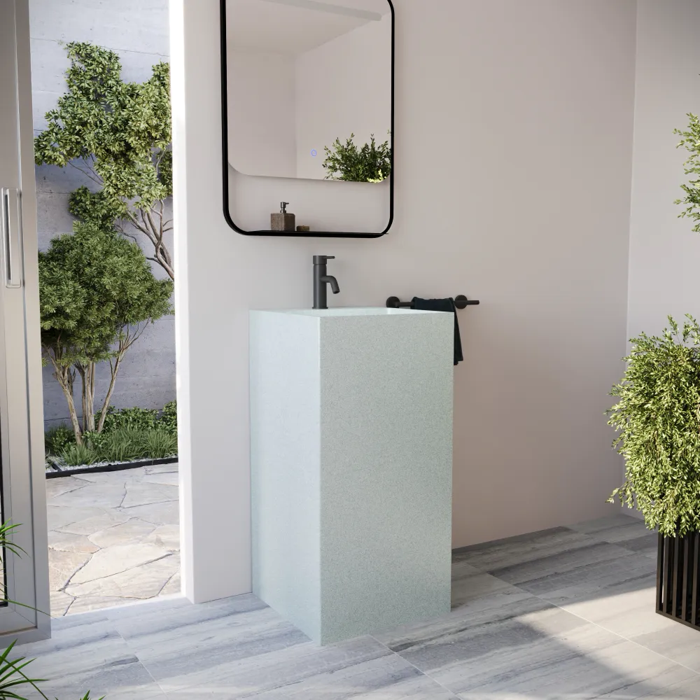 Lavabo freestanding quadrato 45x45x90cm in microcemento bianco | Flores