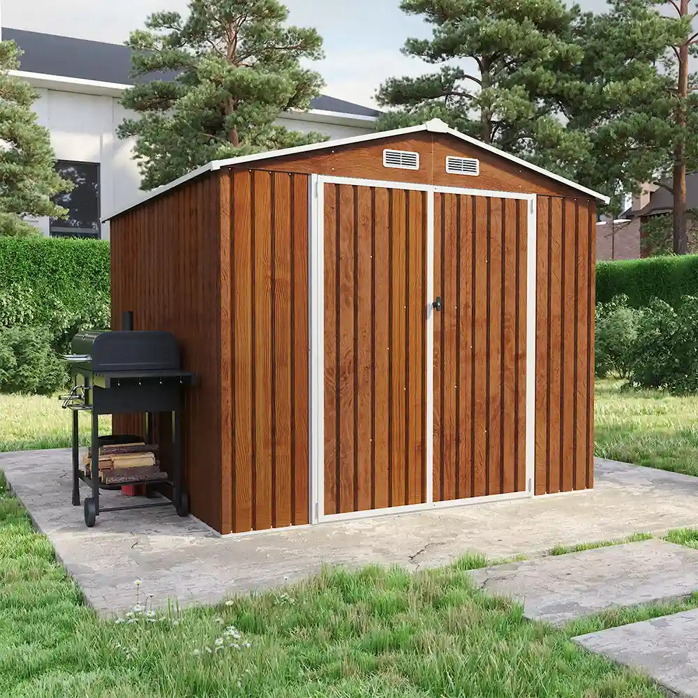 Casetta da giardino in acciaio zincato effetto legno 2,56x2,56xh2,16m - 111kg - 6,55 metri quadri Casetta da giardino in acciaio zincato effetto legno 2,56x2,56xh2,16m - 111kg - 6,55 metri quadri