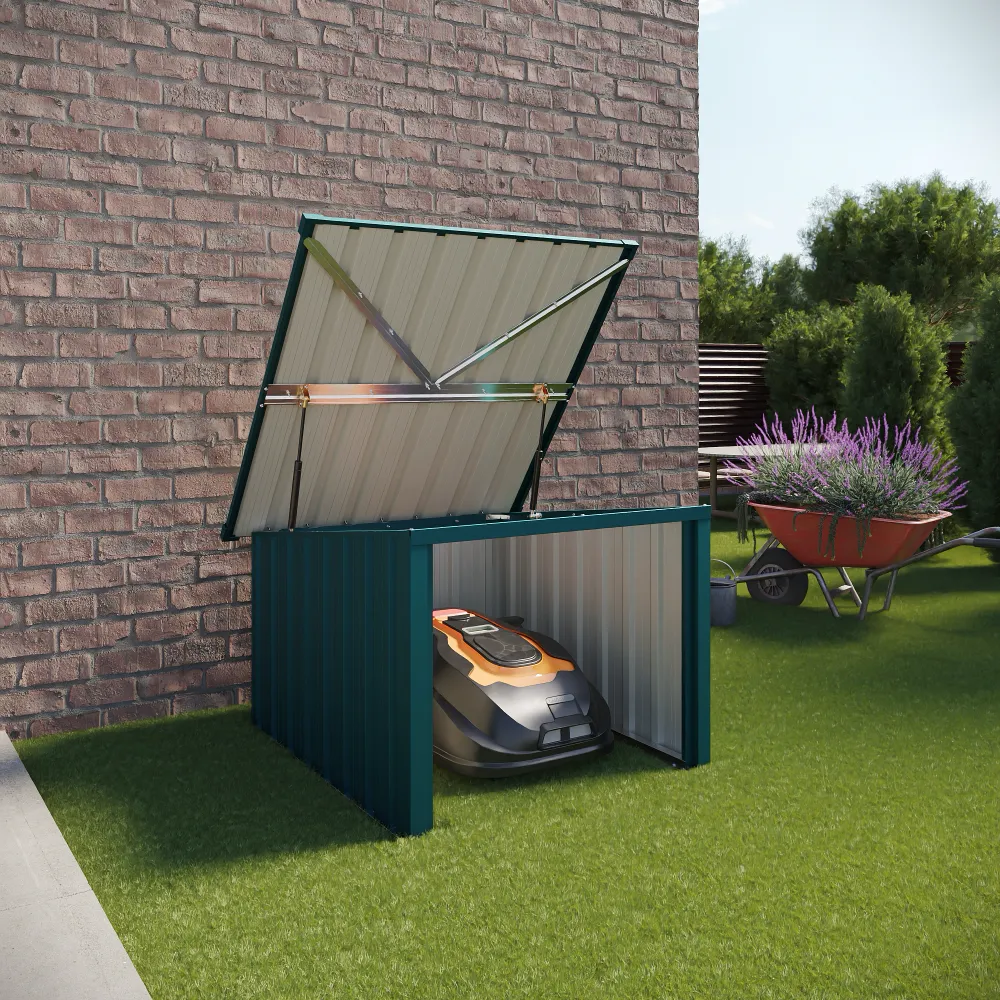 Garage per tosaerba in acciaio zincato verde 90,5x89x62/51cm Garage per tosaerba in acciaio zincato verde 90,5x89x62/51cm