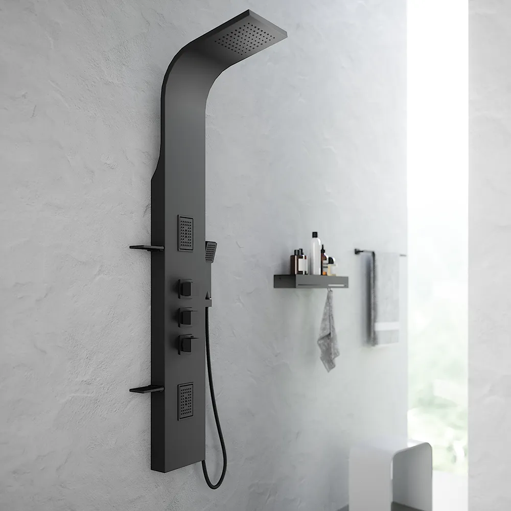 Pannello doccia termostatico in alluminio nero opaco a 3 funzioni | Niagara Pannello doccia termostatico in alluminio nero opaco a 3 funzioni | Niagara
