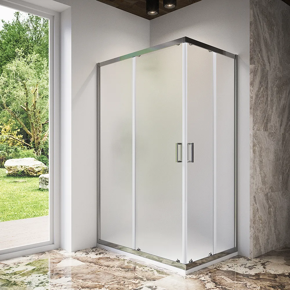 Box doccia 80x120 cm angolare scorrevole profili cromati vetro 6mm stampato h185 | Tonga Box doccia 80x120 cm angolare scorrevole profili cromati vetro 6mm stampato h185 | Tonga