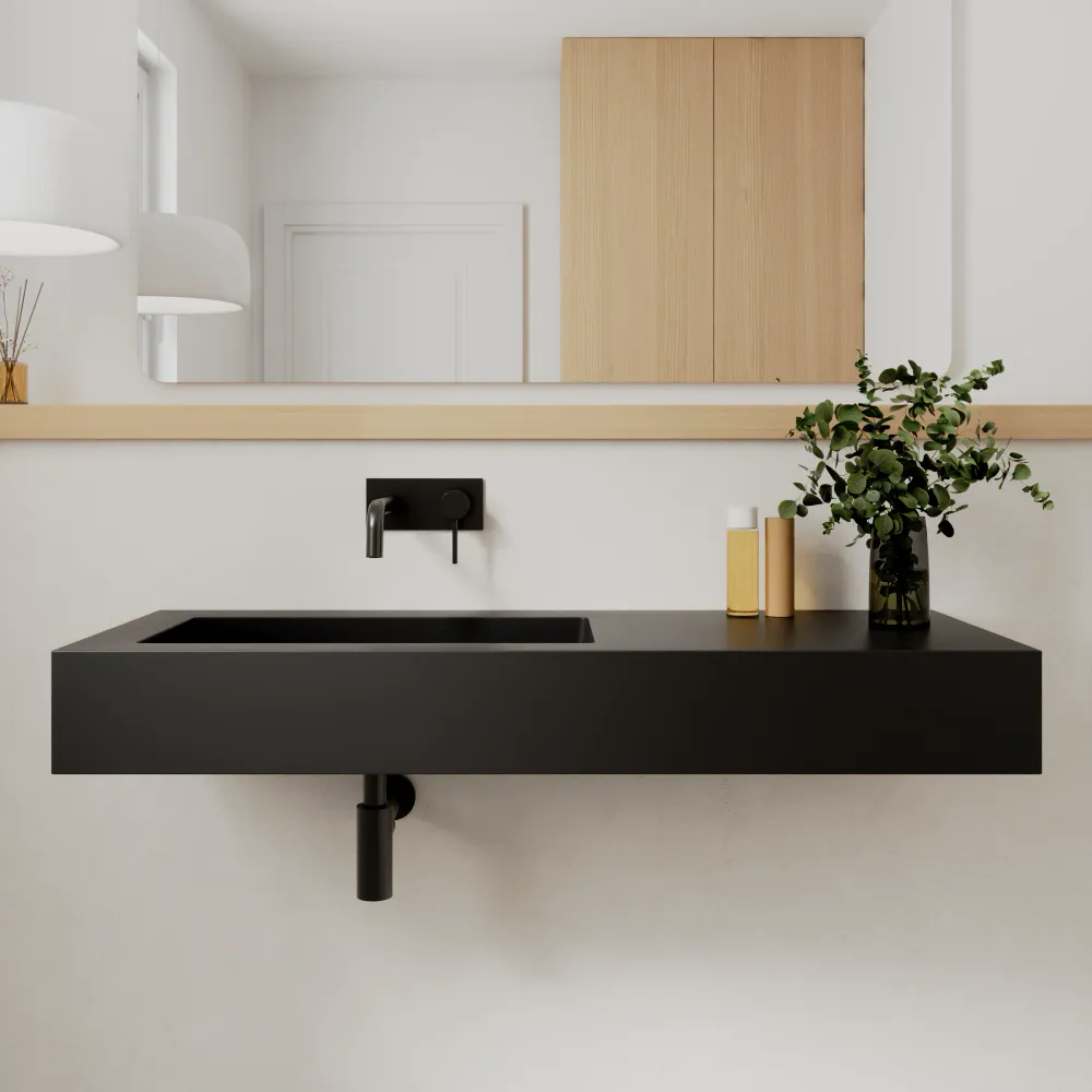 Lavabo sospeso in marmoresina 120cm vasca a sinistra nero opaco | Koro