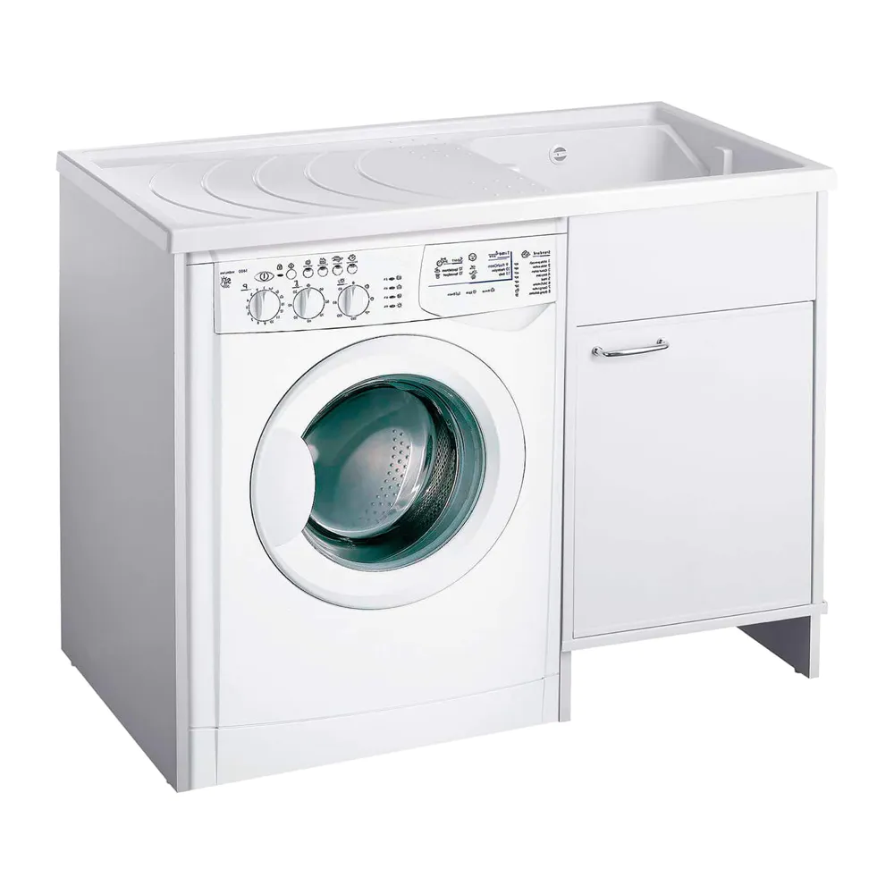 Lavatoio coprilavatrice 109x60cm in PVC bianco - vasca e asse in PP, sifone e troppopieno | Junior
