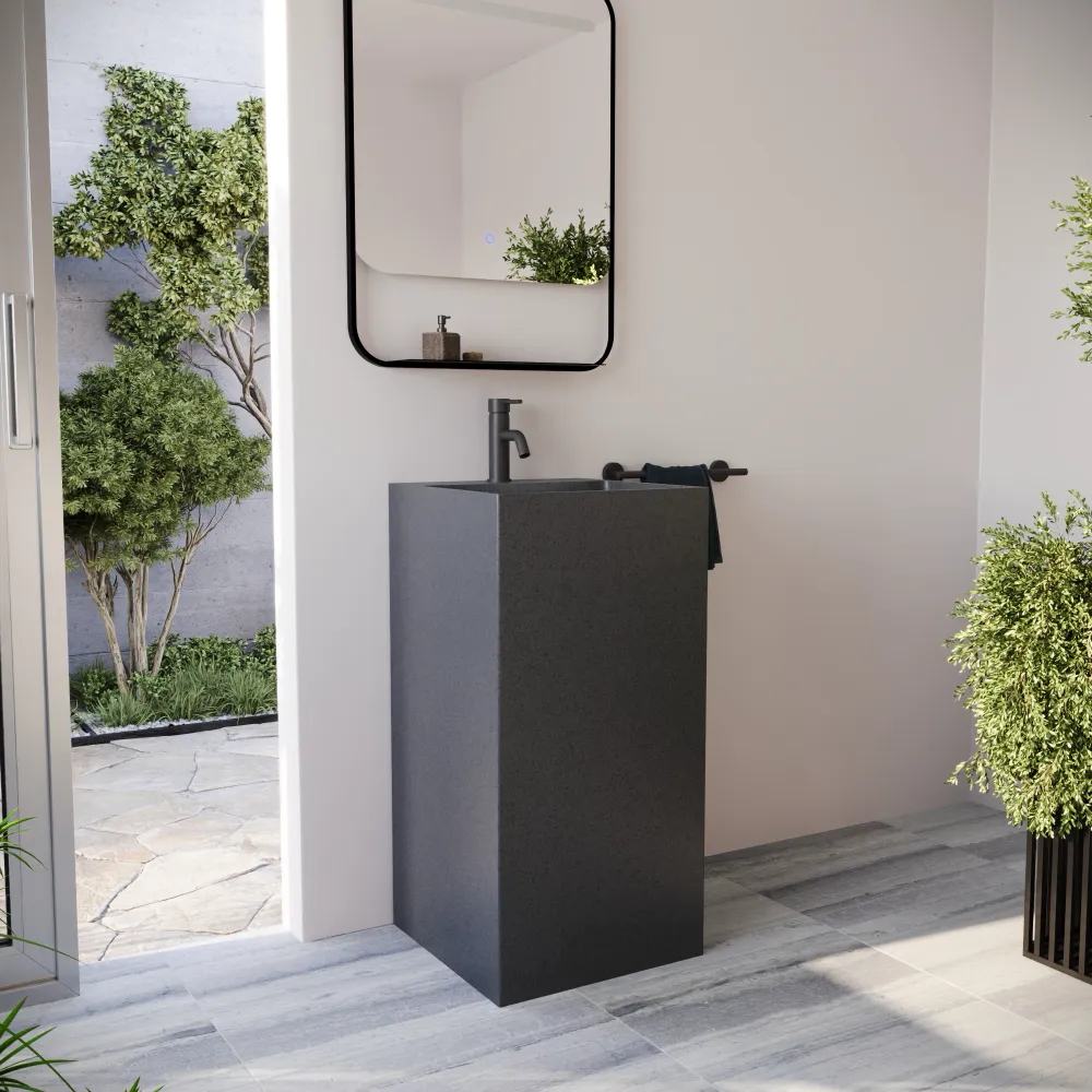 Lavabo freestanding quadrato 45x45x90cm in microcemento nero | Flores Lavabo freestanding quadrato 45x45x90cm in microcemento nero | Flores