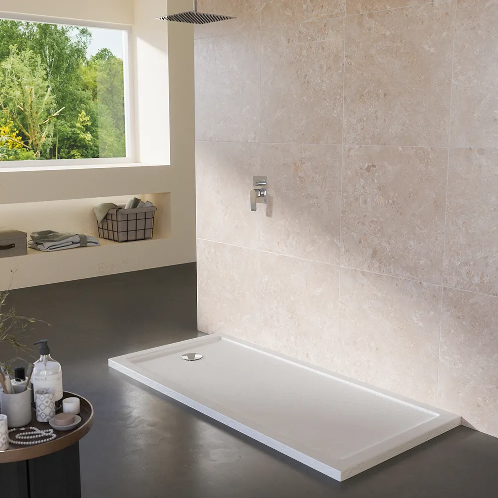 Piatto doccia 80x140 effetto pietra bianco in acrilico altezza slim | Petra Piatto doccia 80x140 effetto pietra bianco in acrilico altezza slim | Petra