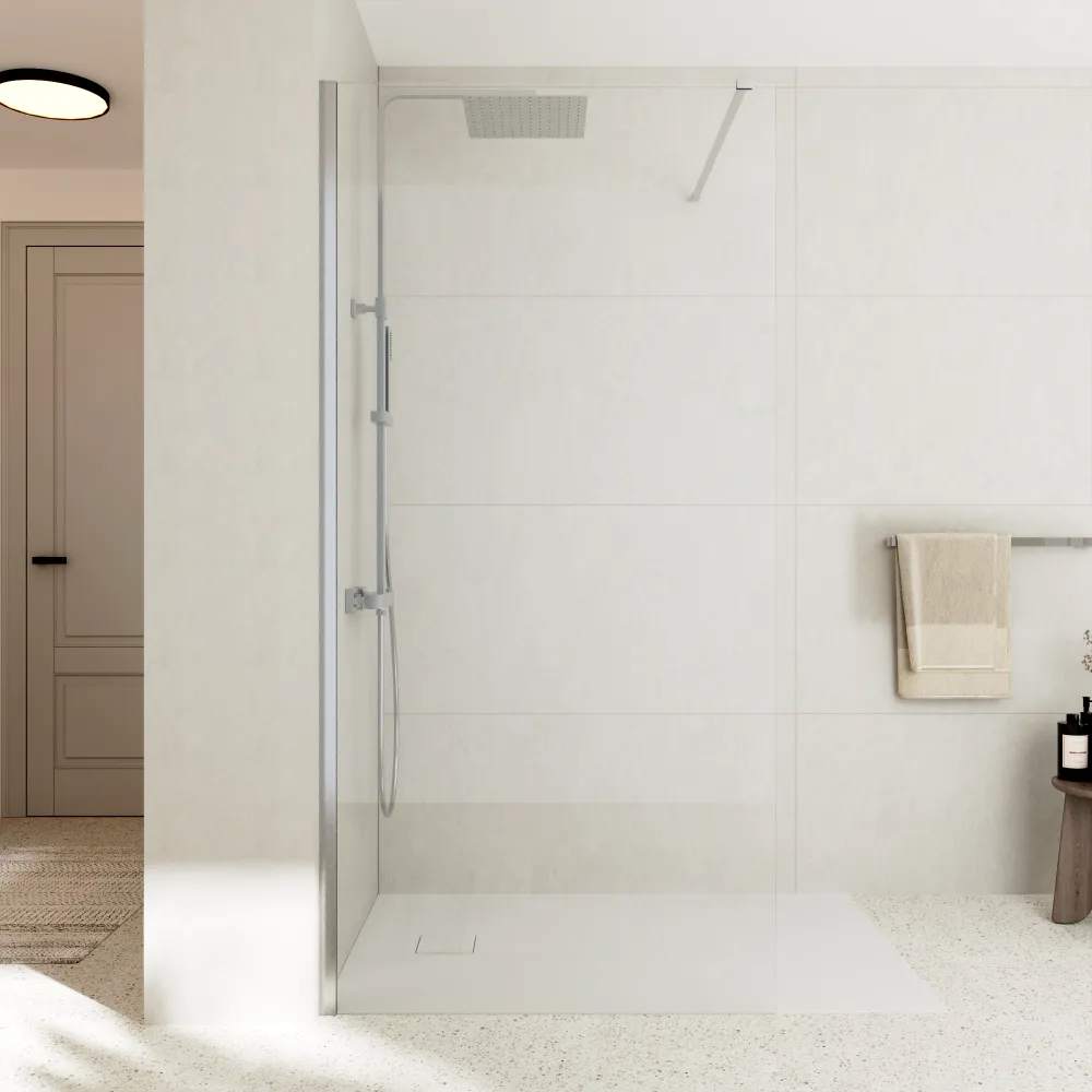Doccia walk-in 100 cm vetro 8mm anticalcare h200 profilo nickel spazzolato | Keros Doccia walk-in 100 cm vetro 8mm anticalcare h200 profilo nickel spazzolato | Keros