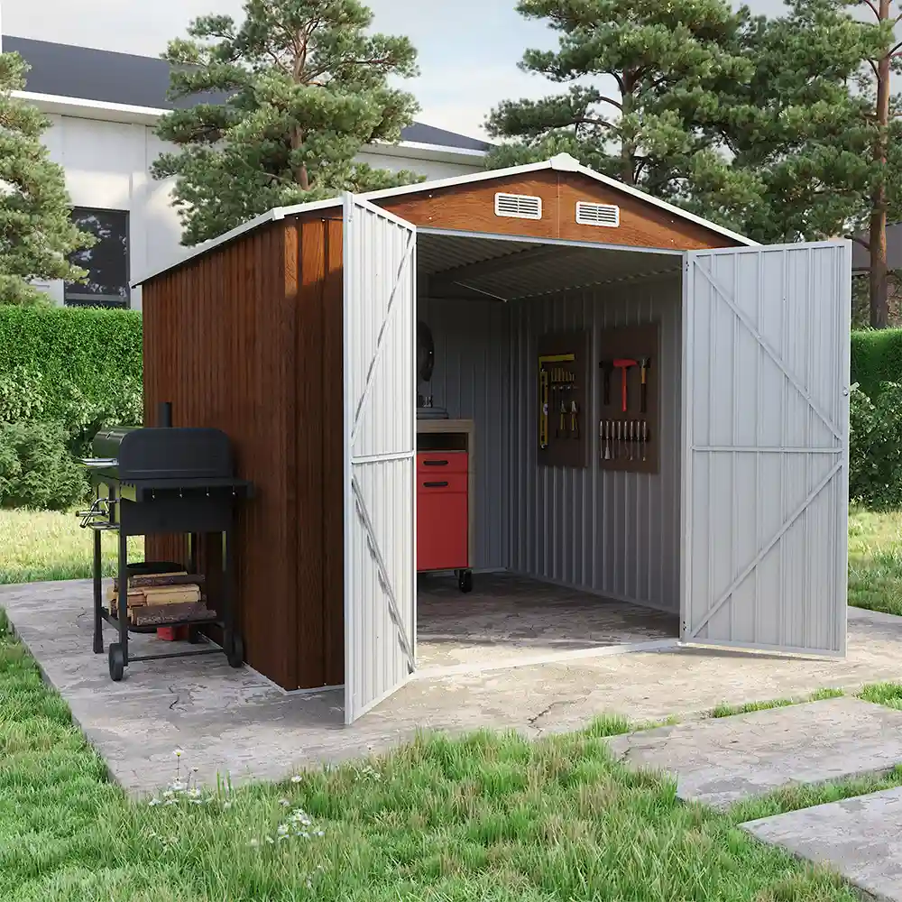 Casetta da giardino in acciaio zincato effetto legno 2,56x2,56xh2,16m - 111kg - 6,55 metri quadri Casetta da giardino in acciaio zincato effetto legno 2,56x2,56xh2,16m - 111kg - 6,55 metri quadri