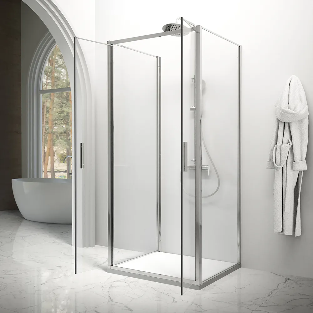 Box doccia tre lati 70x70x70cm con porta saloon profili cromati e vetro 6mm trasparente h190 | Portofino Box doccia tre lati 70x70x70cm con porta saloon profili cromati e vetro 6mm trasparente h190 | Portofino