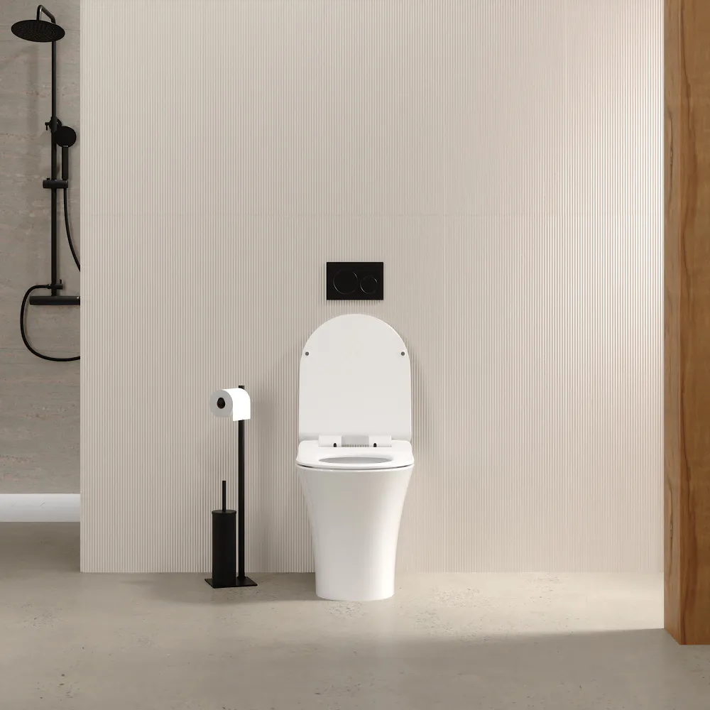 Vaso filo muro in ceramica bianca lucida con sedile copri-wc softclose | Sofia