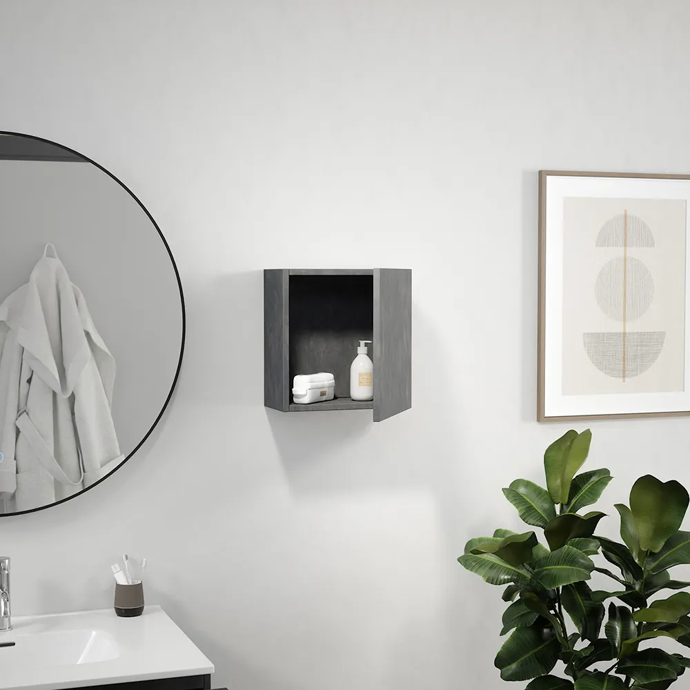Pensile bagno sospeso con anta 33x36 cm effetto cemento scuro | Yili Pensile bagno sospeso con anta 33x36 cm effetto cemento scuro | Yili