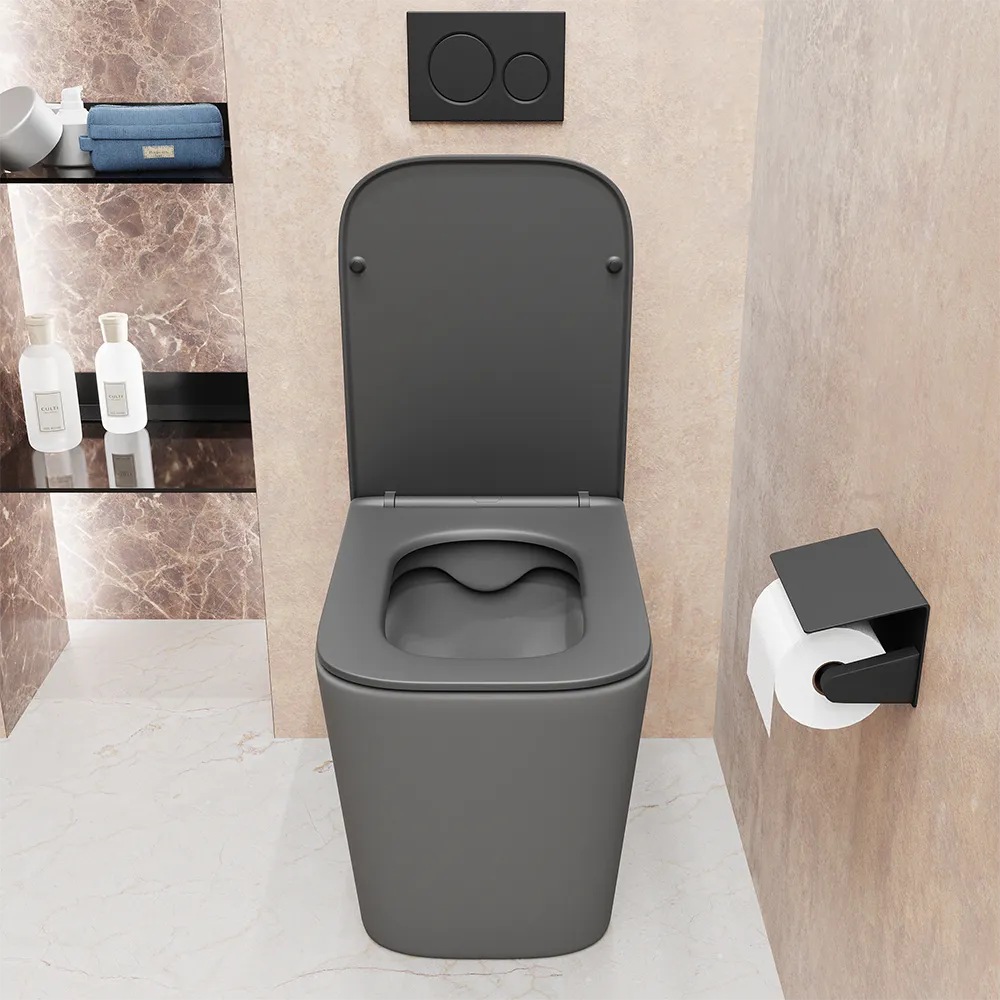 Vaso filomuro rimless in ceramica grigio opaco con sedile soft-close | Londra Vaso filomuro rimless in ceramica grigio opaco con sedile soft-close | Londra