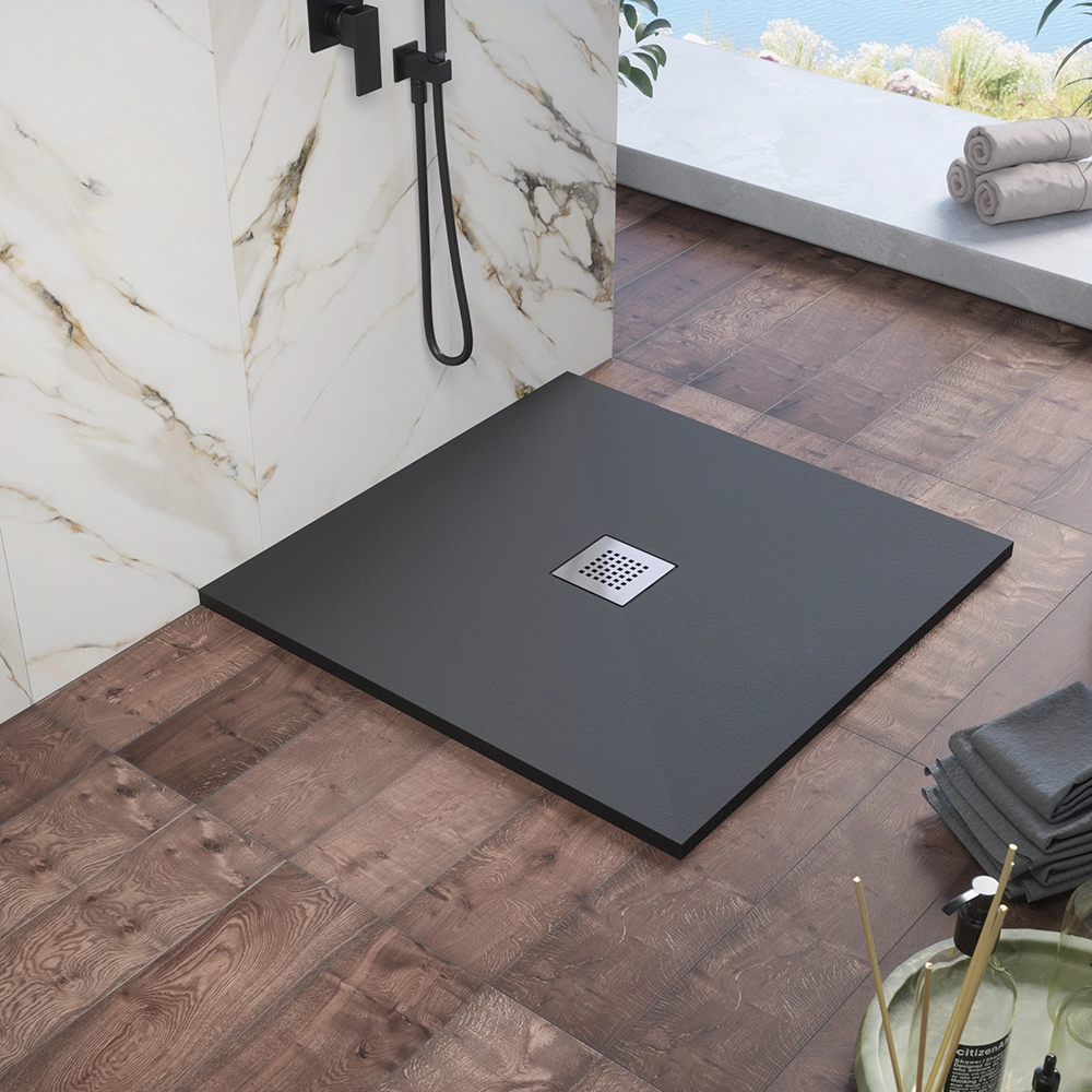 Piatto doccia 90x90cm in marmoresina nero effetto pietra | Kos Piatto doccia 90x90cm in marmoresina nero effetto pietra | Kos