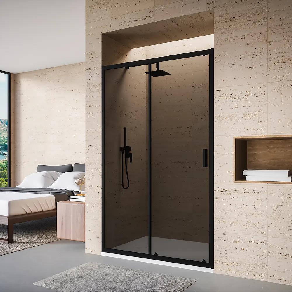 Nicchia doccia 140 cm scorrevole profili nero opaco vetro 6mm fumè h185 | Tonga Nicchia doccia 140 cm scorrevole profili nero opaco vetro 6mm fumè h185 | Tonga