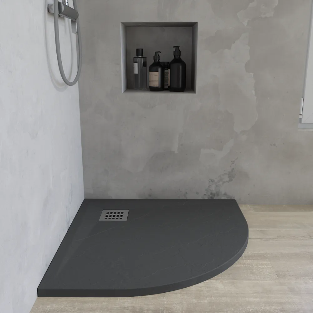 Piatto doccia semicircolare 90x90 cm in marmoresina grigio antracite effetto pietra h3 cm | Milos