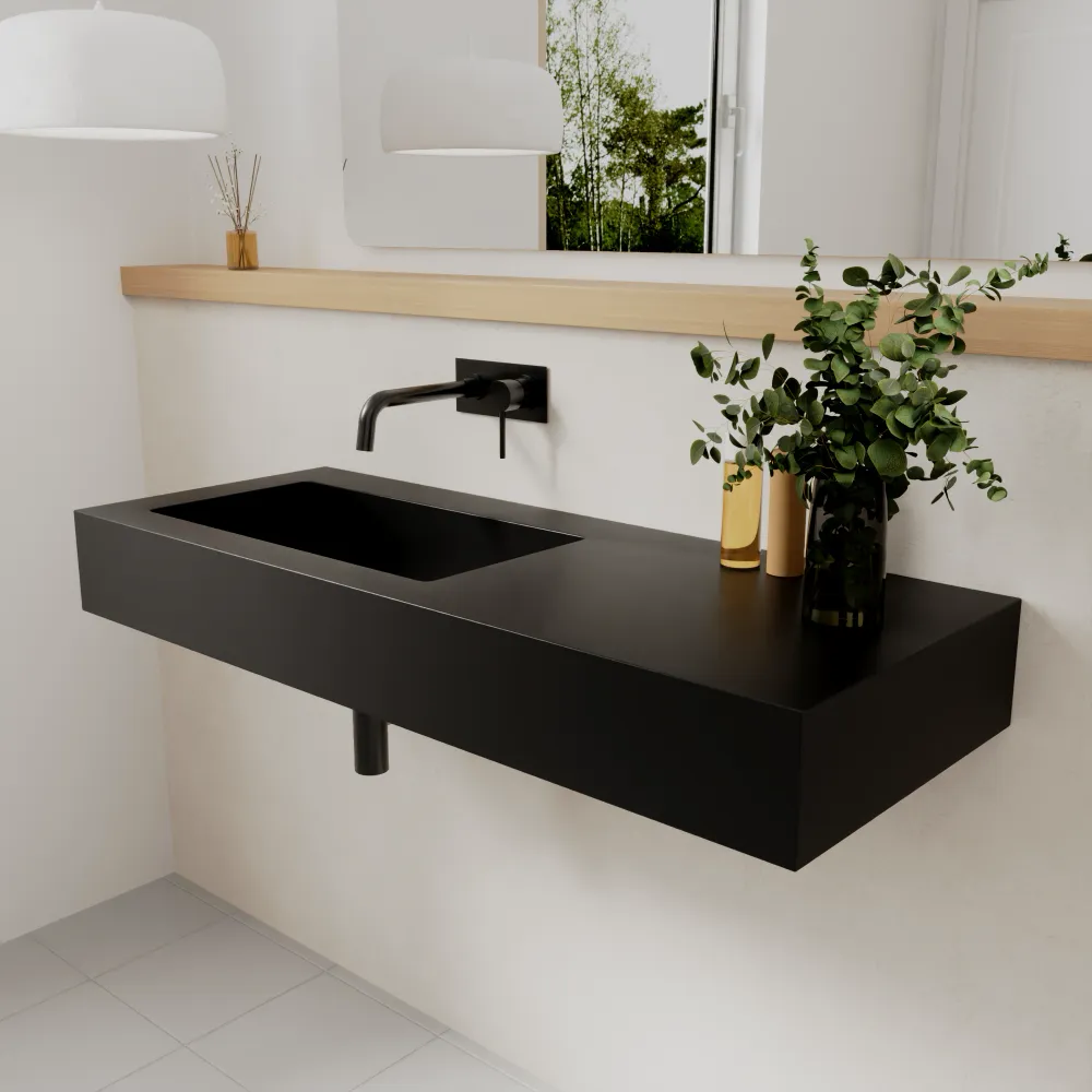 Lavabo sospeso in marmoresina 120cm vasca a sinistra nero opaco | Koro
